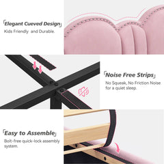 900 LBS Bed Frame with Headboard&LED Lights,Adjustable Cute Cloud Headboard,Noise Free&Easy Assembly