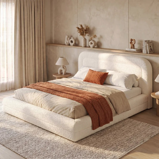 Snhomee Cloud Bed Frame with Headboard,Upholstered with Round Edges,Boucle Platform Bed for Modern Bedrooms & Apartments & Guest Rooms 800