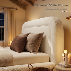 Snhomee Cloud Bed Frame with Headboard,Upholstered with Round Edges,Boucle Platform Bed for Modern Bedrooms & Apartments & Guest Rooms