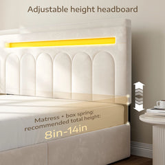 Snhomee LED Upholstered Bed Frame with 4 Storage Drawers, Adjustable Velvet Headboard, 1000 lbs Heavy-Duty Platform Bed with Wooden Slats, Noise-Free, Easy Assembly