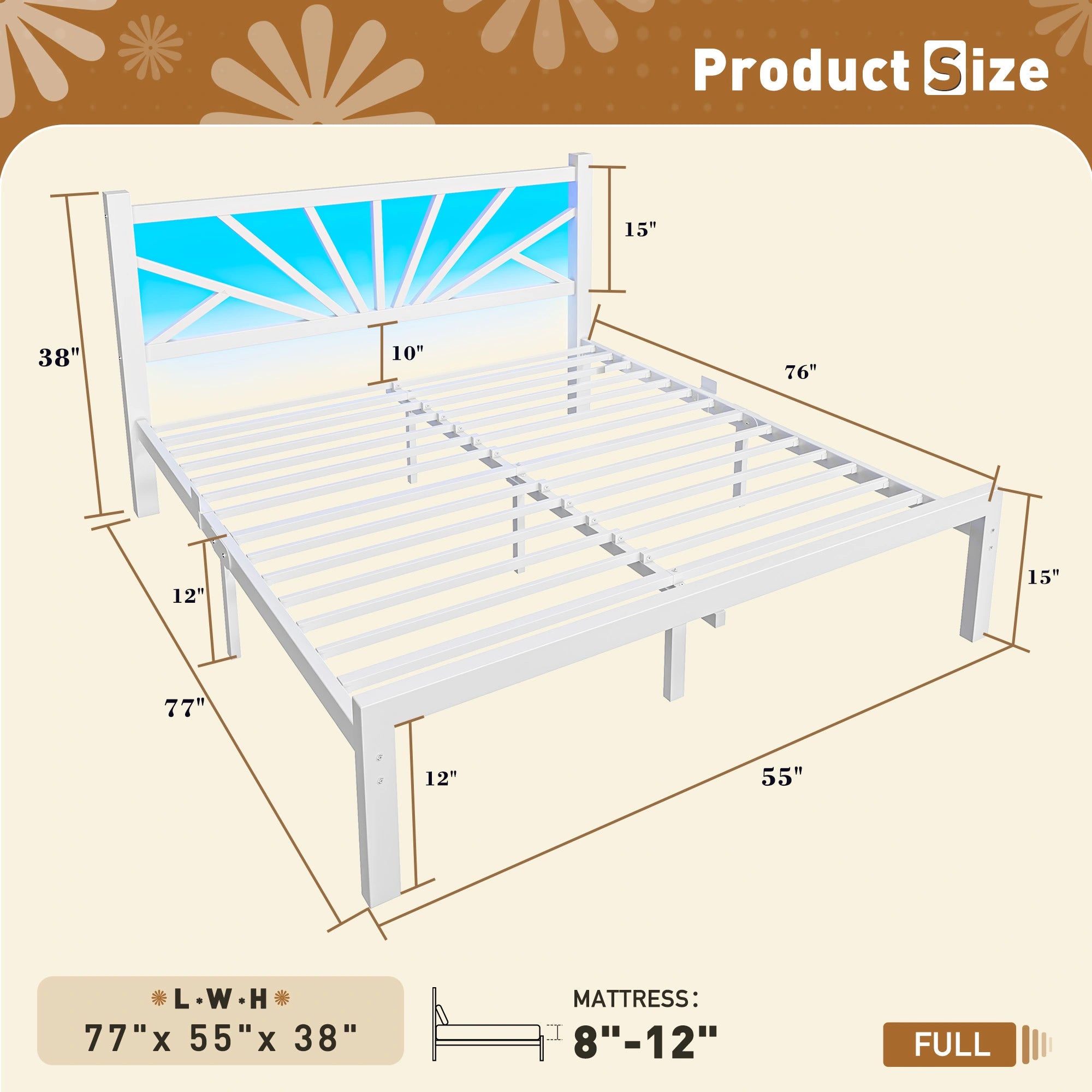 Snhomee Metal Bed Frame with LED Backlight, Storage Space, 1800lbs Weight Capacity & Quiet Structure
