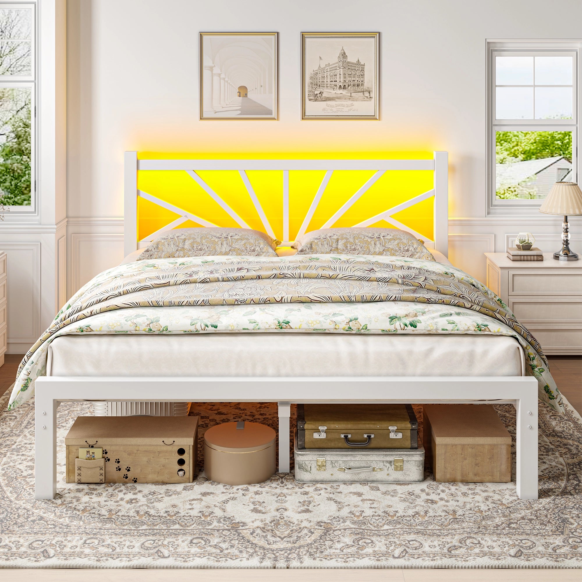Snhomee Metal Bed Frame with LED Backlight, Storage Space, 1800lbs Weight Capacity & Quiet Structure