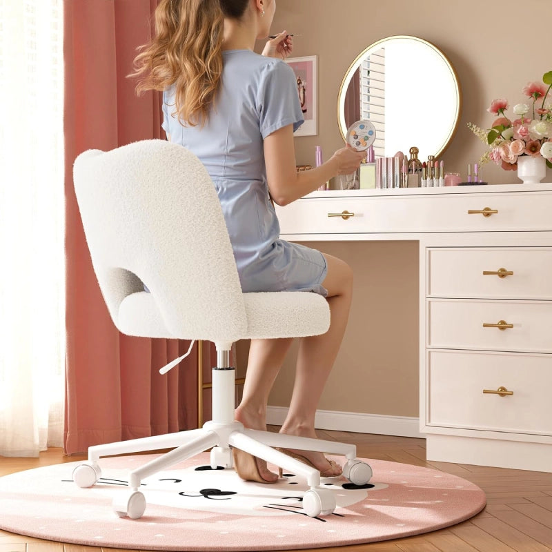 WhiteVanityChairwithBack_CuteDeskChairwithWheels