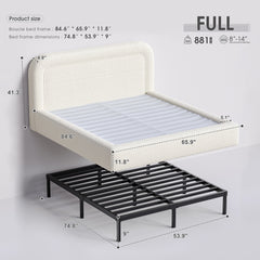 White Cloud Upholstered Bed Frame with Headboard – Soft Rounded Corners, Silent & Modern Design for Cozy Bedrooms and Apartments