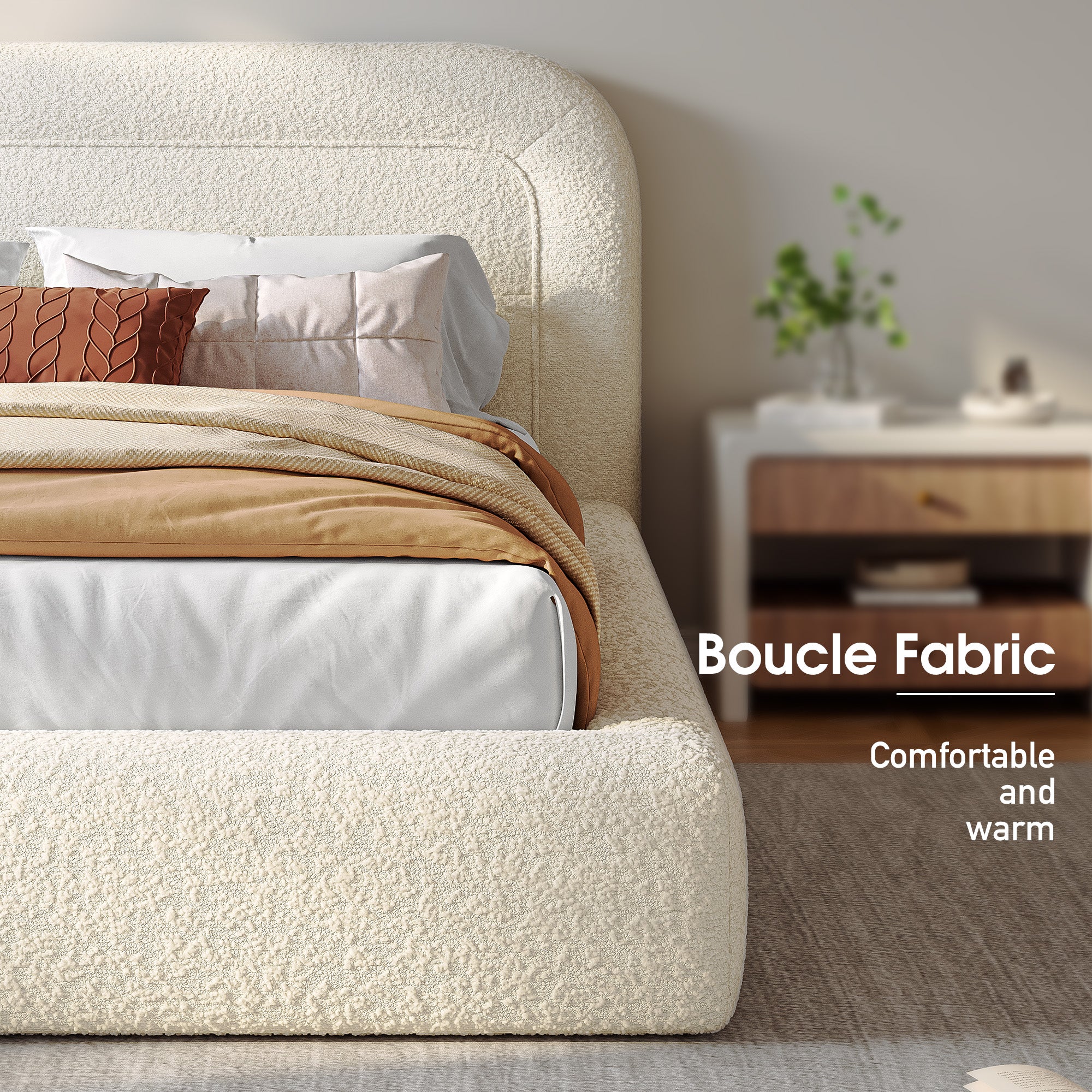 White Cloud Upholstered Bed Frame with Headboard – Soft Rounded Corners, Silent & Modern Design for Cozy Bedrooms and Apartments