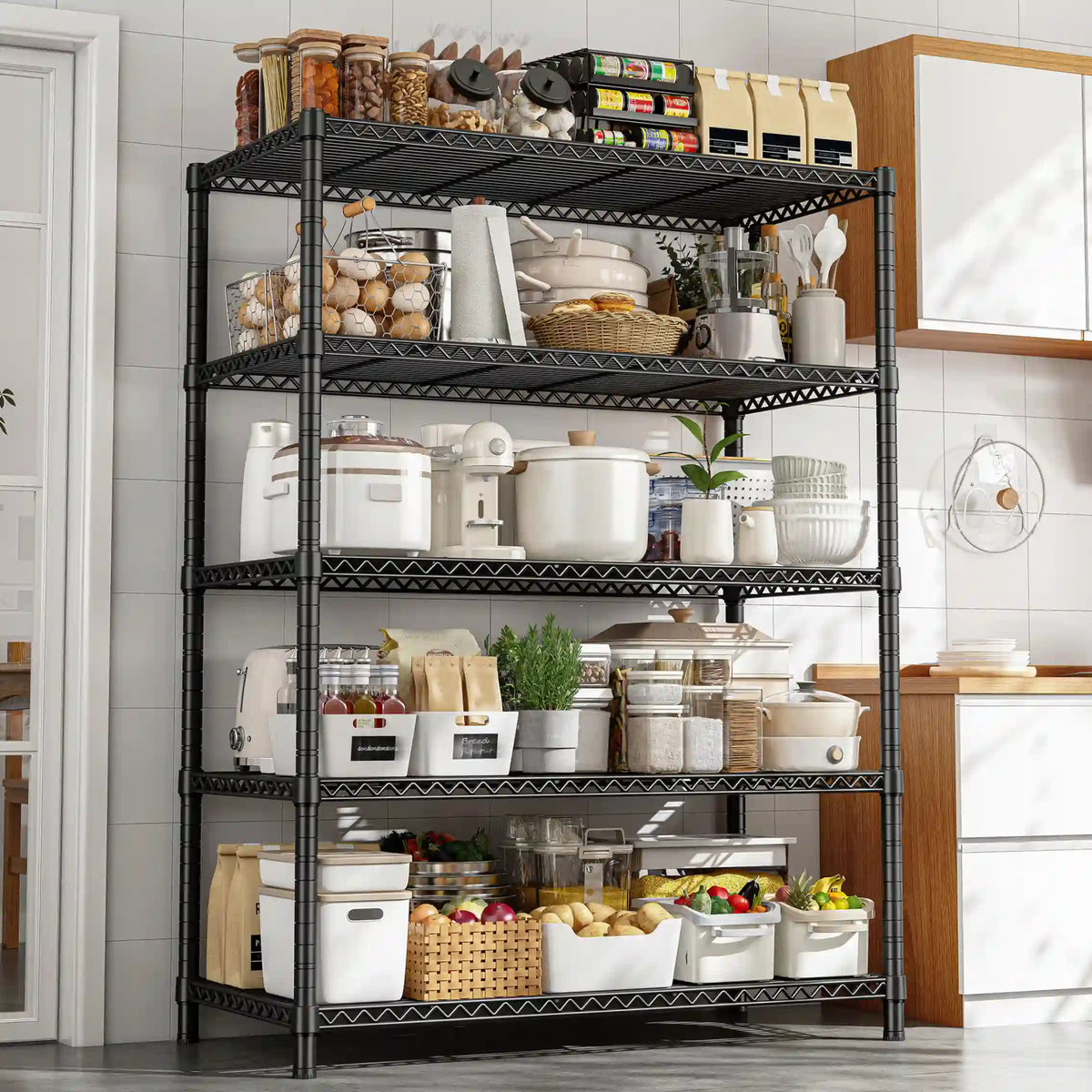 Snhomee Space-Saving 5-Tier Adjustable Wire Shelving Rack, 1510LBS V-Brace Metal Storage Unit, for Kitchen & Apartment