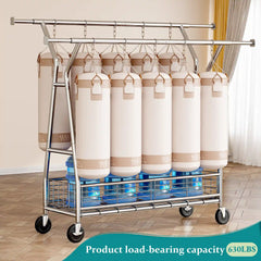 With a load capacity of 630 lbs, many heavy sandbags are hung on the hanger to demonstrate its load-bearing capability.