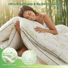 Snhomee Mattress Topper, Thick Design for Back Pain Relief, Bamboo Viscose Pillow Top, Cooling for Hot Sleepers, 1200GSM Down Fill