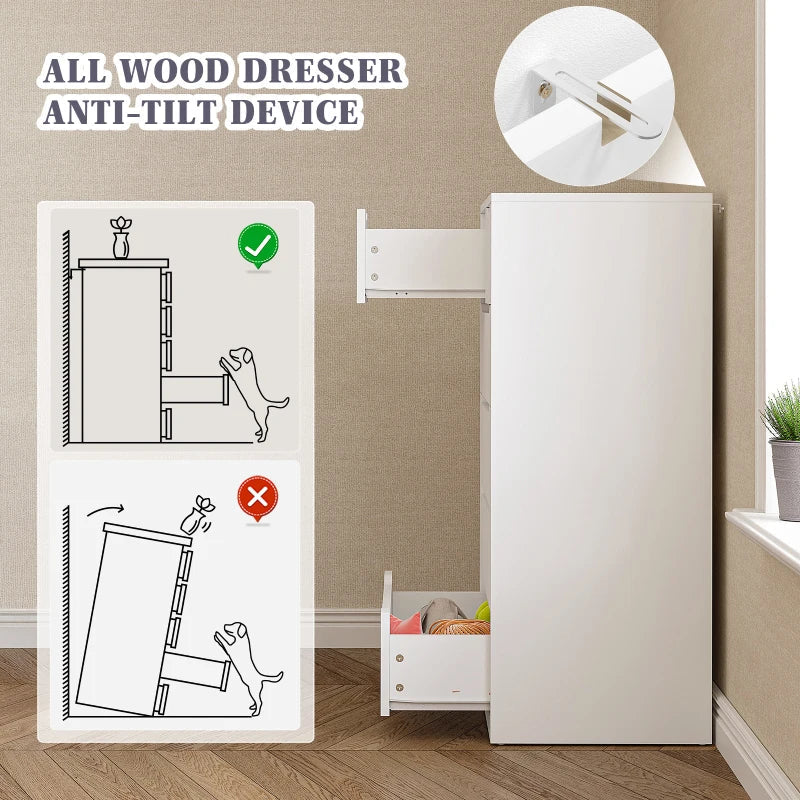 6-Drawer White Tall Wood Dresser 43.3"H Bedroom Wood Dresser for Closet-Furniture > Dresser-snhomee