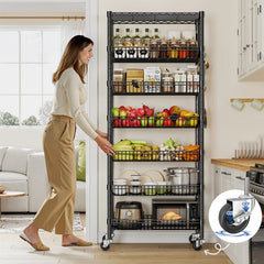 Snhomee Fully Adjustable 7-Tier Pantry Shelving with Lockable Wheels – 30"W Rolling Kitchen Wire Rack, Mobile Storage Unit for Home or Commercial