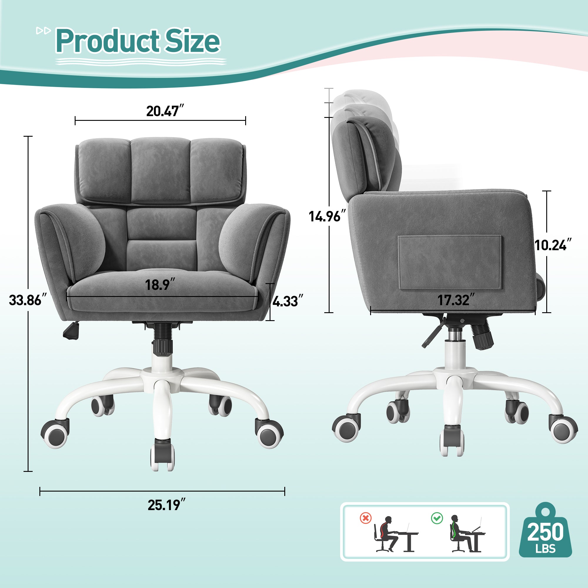 Modern Adjustable Vanity Chair with Wheels | Skin-Friendly Upholstery & Side Pockets | Bedroom Makeup Seat | Home Office Chair-Beige-snhomee