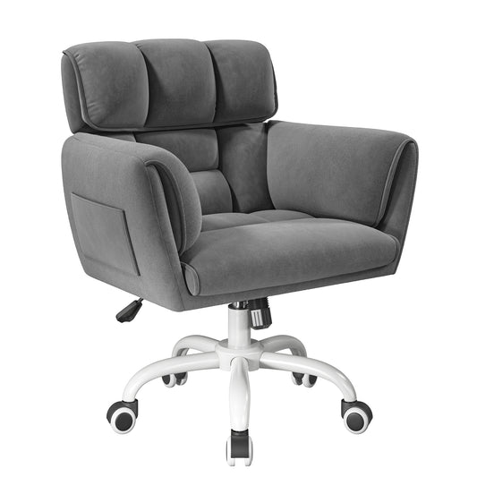Modern Adjustable Vanity Chair with Wheels | Skin-Friendly Upholstery & Side Pockets | Bedroom Makeup Seat | Home Office Chair-Grey-snhomee 2000