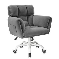 Modern Adjustable Vanity Chair with Wheels | Skin-Friendly Upholstery & Side Pockets | Bedroom Makeup Seat | Home Office Chair-Grey-snhomee