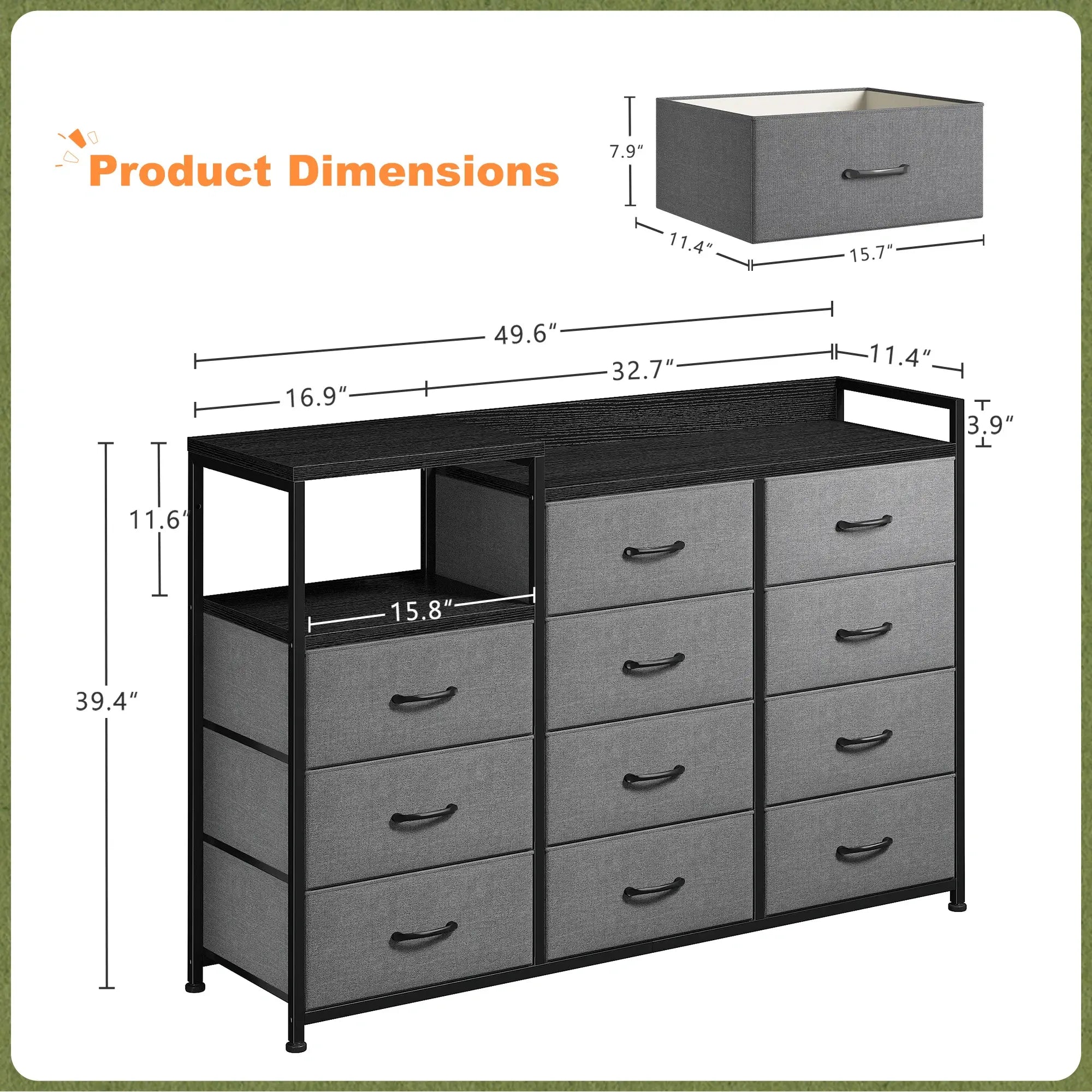 Snhomee 11-Drawer Dresser with Shelves – Wide Bedroom Storage Cabinet & TV Stand with Wood Top and Metal Frame