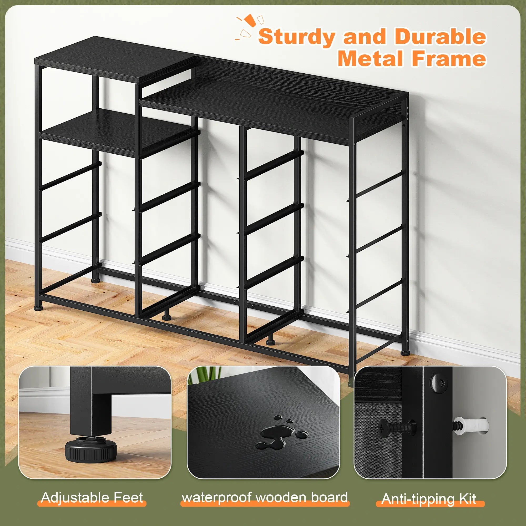 Snhomee 11-Drawer Dresser with Shelves – Wide Bedroom Storage Cabinet & TV Stand with Wood Top and Metal Frame