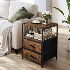 24 Inch Nightstand Set of 2 - Bedside Tables with Drawers, Modern Bedroom Furniture for Small Spaces, Space-Saving Design-Furniture > Nightstand-2-Rustic Brown-snhomee