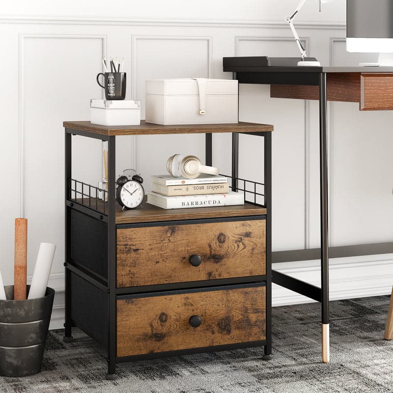 24 Inch Nightstand Set of 2 - Bedside Tables with Drawers, Modern Bedroom Furniture for Small Spaces, Space-Saving Design-Furniture > Nightstand-2-Rustic Brown-snhomee