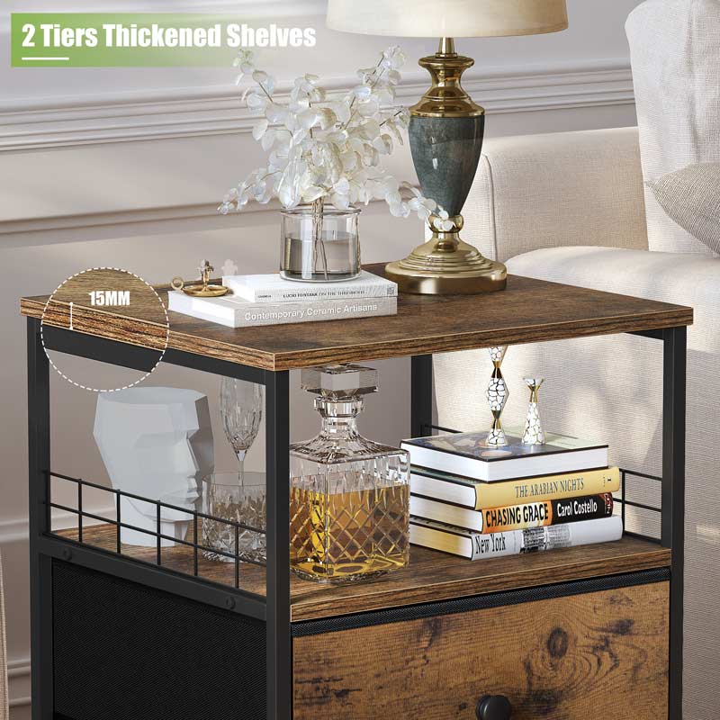 24 Inch Nightstand Set of 2 - Bedside Tables with Drawers, Modern Bedroom Furniture for Small Spaces, Space-Saving Design-Furniture > Nightstand-2-Rustic Brown-snhomee