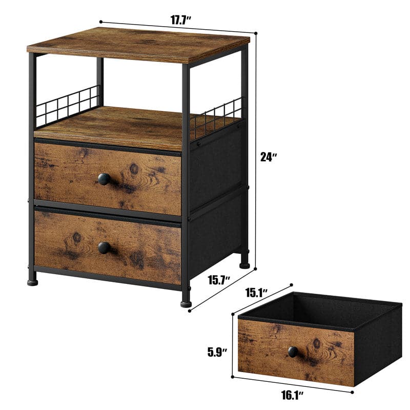 24 Inch Nightstand Set of 2 - Bedside Tables with Drawers, Modern Bedroom Furniture for Small Spaces, Space-Saving Design-Furniture > Nightstand-2-Rustic Brown-snhomee