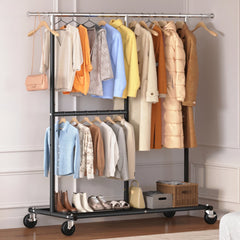 Snhomee Garment Rack with Wheels, Adjustable Height & Width, 298 lbs Heavy-Duty Clothes Rack for Hanging