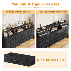 55"W Dresser for Bedroom with 9 Fabric Drawers,Modern Storage Organizer for Family,Chest of Drawers with Metal Frame & Wooden Shelves Top for Entryway