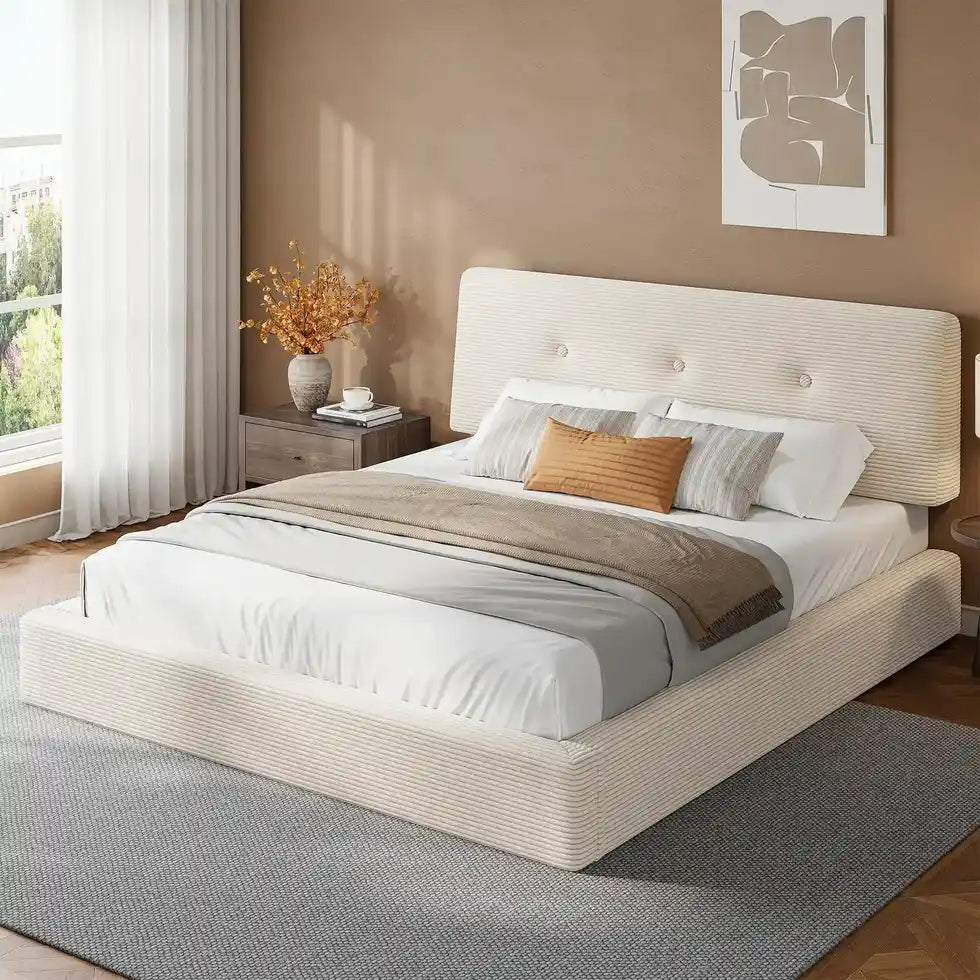 Snhomee Cloud Bed Frame with Adjustable Headboard,Upholstered Bed Frame ,Soft Low-Profile Bed for Minimalist