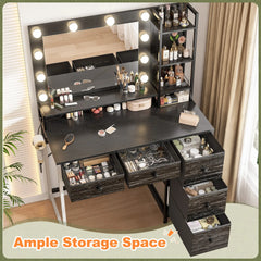 contemporary black vanity desk with extra-large storage space for bedroom