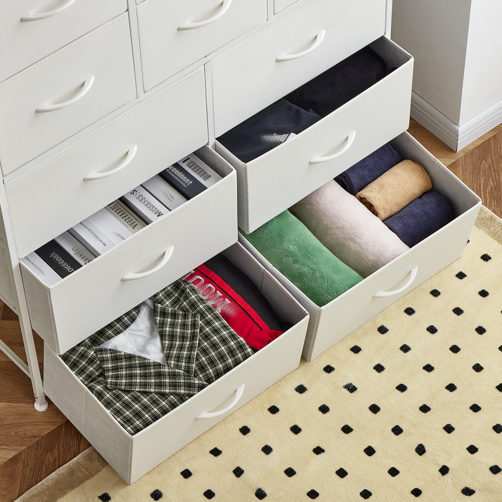 Dresser for Bedroom with 15 Drawers, Sturdy Metal Frame & Wood Top, Top Large Fabric Chest of Drawers, Closet, Livingroom-Furniture > Dresser-37.8"W x 11.8"D x 52.4"H-Black-snhomee