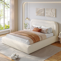Snhomee White Cloud Upholstered Bed Frame with Headboard – Soft Rounded Corners, Silent & Modern Design for Cozy Bedrooms and Apartments