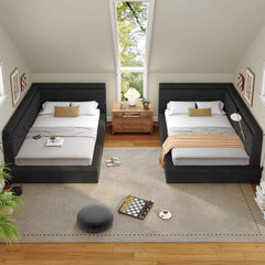 Snhomee Corner Bed Frame 360° Cushioned L-Shaped Daybed,Reversible Left or Right,5.7in Thick Headboard,882 lbs,No Box Spring