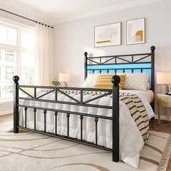 SNHOMEE 54" Tall Headboard Metal Platform Bed Frame with LED Lights, 12.7" Under-Bed Storage, Noise-Free Metal Slats, No Box Spring Needed for Apartments & Guest Rooms