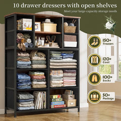 48"H Tall Dresser with Storage Dresser for Bedroom,Fabric Chests of Drawers with Metal Screen Door，Modern Storage Cabinet for Living Room