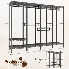 Snhomee 77"H 1150LBS Heavy Duty Freestanding Portable Closet Organizer,Clothes Hanging Rack With Shelves,Garment Rack,Adjustable&Sturdy