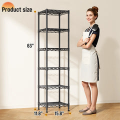 Snhomee Metal Wire Storage Shelving Unit, Freestanding Organizer Rack for Garage, Kitchen, Bathroom, Laundry Room & Pantry, Black