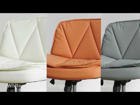Snhomee Armless Office Chair with 27" Extra-Wide Seat, Cross-Legged Ergonomic Desk Chair, Adjustable Height, Swivel & Rocking, Waterproof PU Leather Vanity Chair for Dorm, Supports 300 lbs