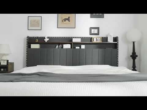 Snhomee Heavy Duty Platform Bed Frame with Storage Drawers - Silent 1200LB Capacity, No Box Spring Needed, Upholstered Headboard