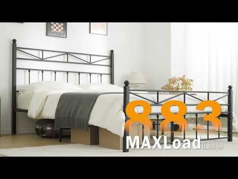 Snhomee 54" LED Metal Bed Frame with Tall Headboard & Footboard, Strong Metal Slats Support and Noise-Free Design with Under Bed Storage & No Box Spring Needed