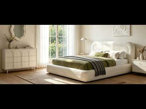 Snhomee Cloud Bed Frame with Headboard,Upholstered with Round Edges,Boucle Platform Bed for Modern Bedrooms & Apartments & Guest Rooms