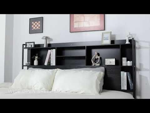 Snhomee 1200lbs Bed Frame with 4 Storage Drawer,Platform Bed with LED Headboard & USB Charging,Noiseless Metal Frame
