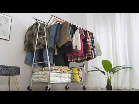 Snhomee Heavy Duty Rolling Garment Rack with Shelves, 70"H Adjustable Commercial Clothing Rack for Bedroom, Closet, Laundry