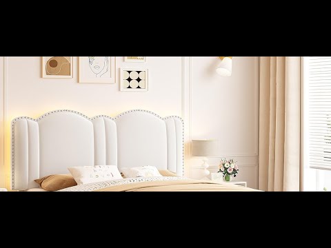 Snhomee Full Size Bed Frame with LED Lights, Velvet Upholstered Headboard, 2 Storage Drawers, Adjustable Height, Strong Support, No Box Spring Needed, Easy Assembly, Cream