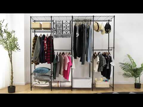 Snhomee 77"H 1150LBS Heavy Duty Freestanding Portable Closet Organizer,Clothes Hanging Rack With Shelves,Garment Rack,Adjustable&Sturdy