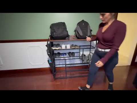 Snhomee Shoe Rack 6 Tier Metal Shoe Rack for Entryway Holds 24 Pairs, Wooden Top and Side Pocket for Entry, Entrance, Hallway, Black