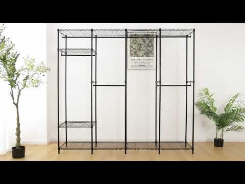 76"W Heavy Duty Clothes Rack with Cover,1150LBS Wardrobe Closet,Adjustable Portable Closet for Bedroom