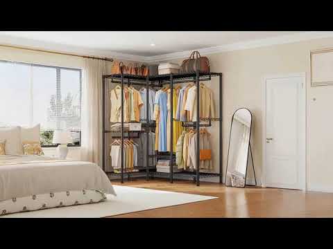 Snhomee 76"W x 77"H 1150LBS Heavy Duty Freestanding Portable Closet Organizer,Clothes Hanging Rack With Shelves,Garment Rack,Adjustable&Sturdy