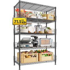 Snhomee 5-Tier Adjustable Metal Wire Shelving Unit, 771LBS Storage Organizer with Anti-Fall Side Guardrails & Hanging Hooks for Pantry, Garage, Kitchen, Laundry Room