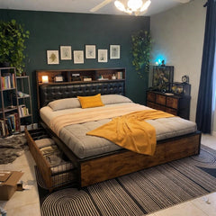 Snhomee 1100 LBS Luxury Upholstered Bed Frame with Headboard & 4 Storage Drawers and USB Charging ,Silent Design, No Box Spring Needed,Easy Assembly.