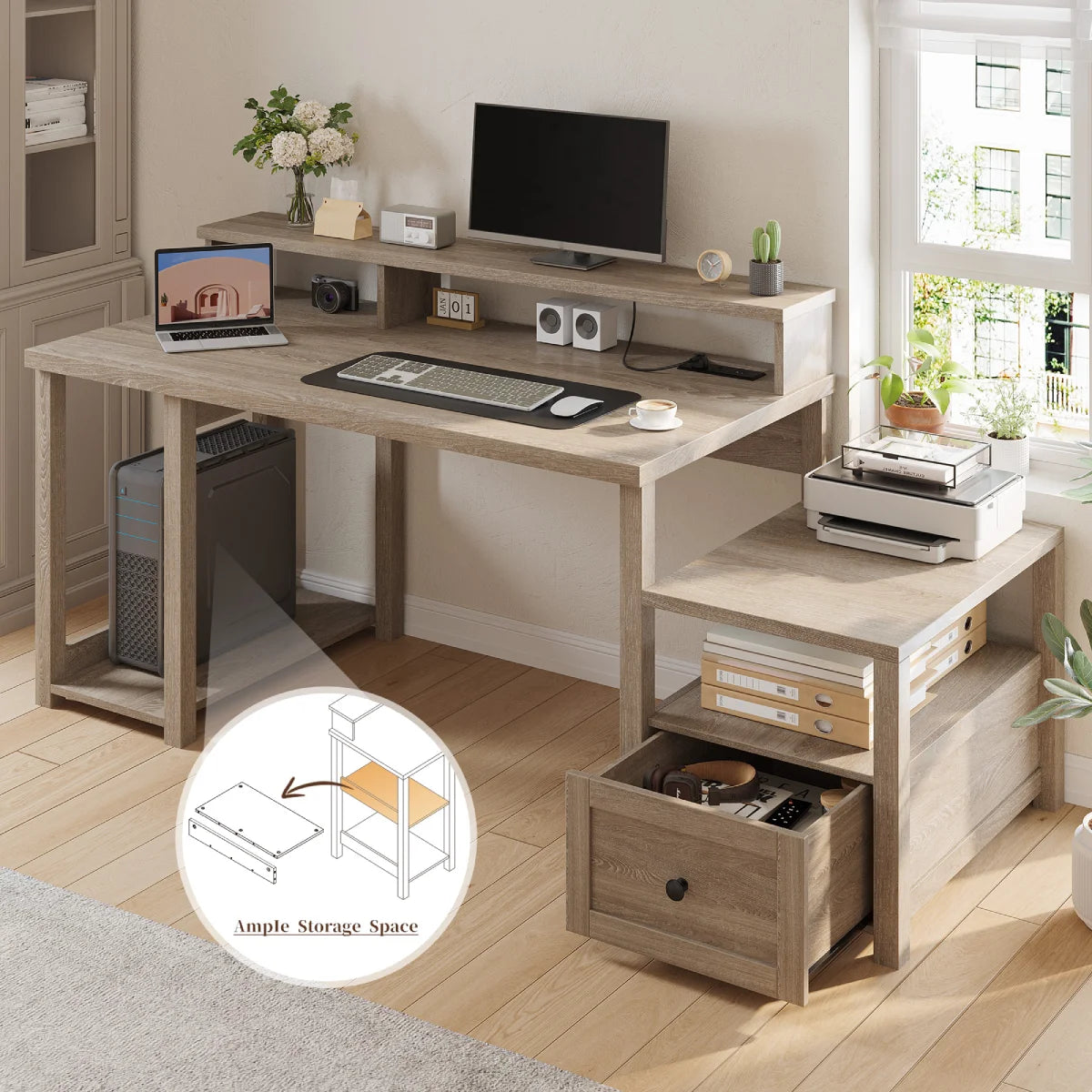 SNhomee-computer-desk-with-drawer-power-led-farmhouse