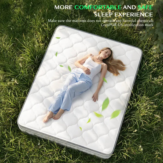 Snhomee Mattress in a Box Memory Foam & Pocket Coils Springs,Motion Isolation Design,Relieve Pressure with Medium Support,Breathable 800
