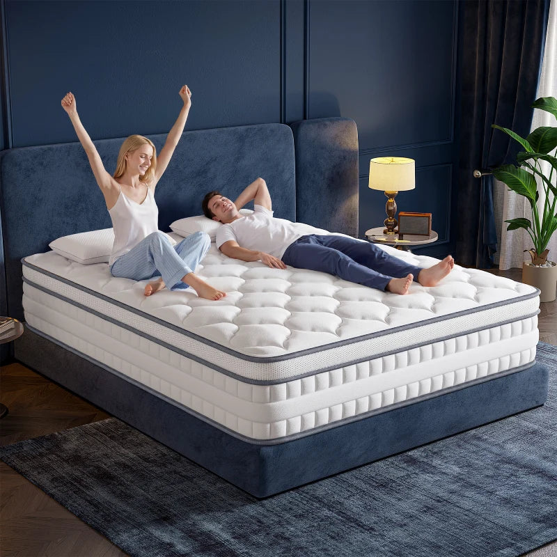 Snhomee Mattress in a Box Memory Foam & Pocket Coils Springs,Motion Isolation Design,Relieve Pressure with Medium Support,Breathable